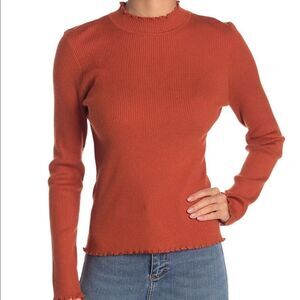 LUSH Ribbed Long Sleeve Mock Neck Top for Women in Burnt Orange Size Small NWT